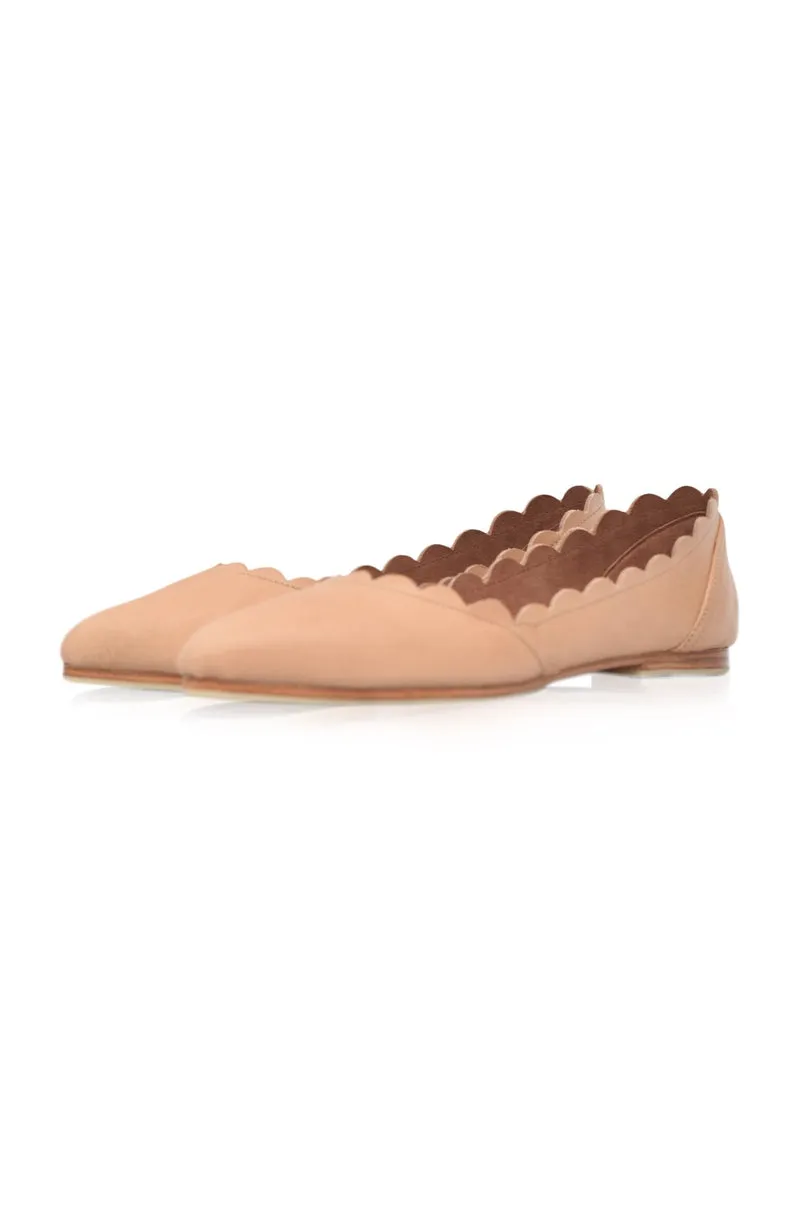 Valentina Leather Ballet Flats in Vintage Beige