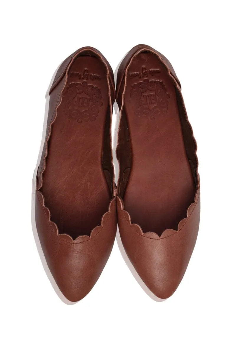 Valentina Leather Ballet Flats in Vintage Brown