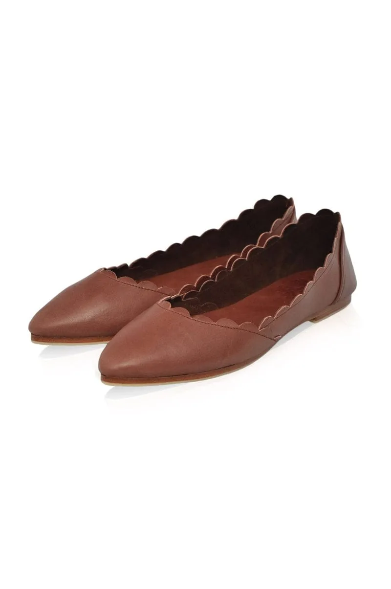 Valentina Leather Ballet Flats in Vintage Brown